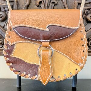 Vintage Hand Tooled  Patchwork Leather Crossbody Bag